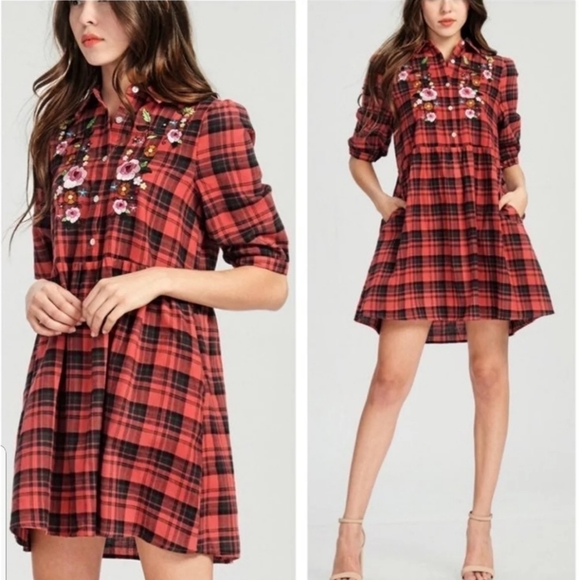 Oddy The Kira Dress | Embroidered Yellow & Blue Plaid Dress - Picture 6 of 8